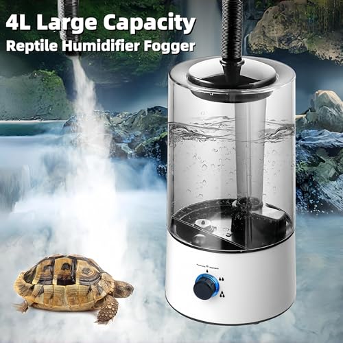 Reptile Mister & Reptile Humidifier 4L Large Tank with Adjustable Hose, Quiet Fogger for Terrarium Enclosure, Auto Shut-Off Cool Mist for Geckos Snakes Turtles Lizards (1 Pc)