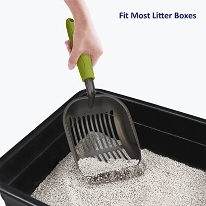 WePet Cat Litter Scoop, Non-Stick Plated Aluminum Alloy Sifter, Kitty Durable Metal Scooper, Deep Shovel, Long Handle, Kitten Pooper Lifter, Size Large, Coated Black Body with Green Handle - color: #03 Green, size: Large