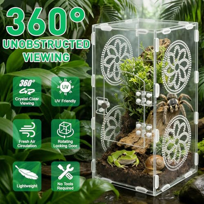 Jumping Spider Enclosure, 11.8"x5.5"x5.9" Acrylic Terrarium Praying Mantis Enclosure with Front Door, Jumping Spider Habitat for Tarantula, Snail, Lizard, Crabs and Small Reptiles