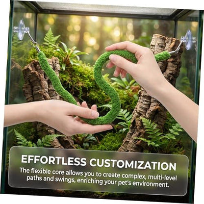 VOSAREA Reptile Climbing Vines for Lizard Tank Flexible Artificial Moss Rope with Suction Cup Hook, Enhanced Grip Surface and Realistic Design for Pet Habitat Decor