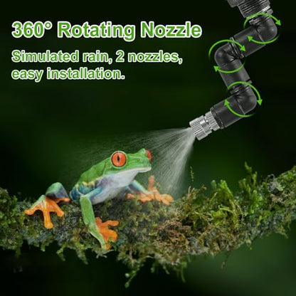 Reptile Mister System, Reptile Humidifier with LCD Screen, Mister for Reptile Tank with 2 Nozzles, Used for Chameleons, Reptiles, Tree Frogs, Snakes