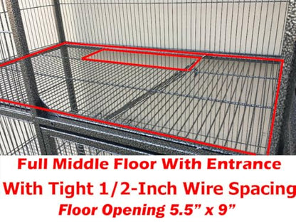 Large Two Full Story Deluxe Double Unit 4-Tiers Tight 1/2-Inch Bar Spacing Durable Front Doors Water Bottle Food Bowl for Feisty Ferret Squirrel Hammock Rat Gerbil Small Animal Critter Rolling Cage