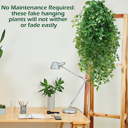 Hoteam 12 Pcs Artificial Hanging Plants 32 Inch Fake Ivy Vines with Fake Leaves Patio Artificial Plants Greenery for Living Room Indoor Outdoor Wall, No Basket (Vine) - color: Vine