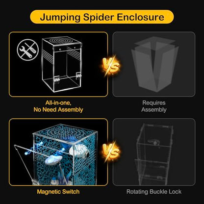 Jumping Spider Enclosure Starter Kit,Escape Proof Ocean Terrarium | Praying Mantis Terrariums,Transparent Acrylic Complete Bug Habitat,All In One Arboreal Tarantula Cribs Cage,Insect Container - size: Large