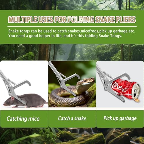 50" Foldable Grabber Reacher Tool, Snake Grabber Tool, Extra Long 3 Fold Reaching Aid,Heavy-Duty Trash Picker Pickup Tool for Home (White Metal Handle)