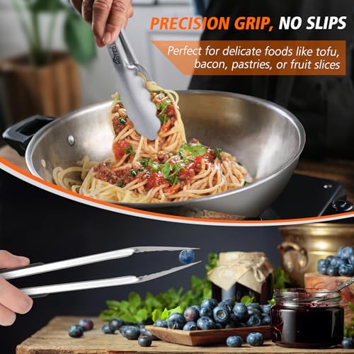 Hotec Stainless Steel Kitchen Tongs, Set of 2-9", Locking Metal Food Tongs for Cooking, Serving, BBQ, Grill Non-Slip Grip - size: 2pack: 9inch