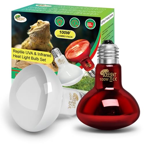 100W Daylight Basking Light Bulb & Infrared Heat Lamp Bulb for Amphibians Reptiles Bearded Dragon, Turtle, Lizard, Snakes, Geckos, ... - color: Infrared+uva Bulbs (2pcs), size: 100W