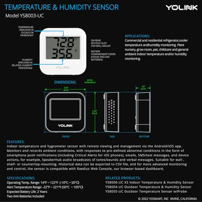 Smart Wireless Temperature Sensor/Humidity Sensor Wide Range (-22 to 158 Degrees) for Fridge Monitoring Pet Cage/Tank Monitoring, Smartphone Alerts, Compatible with Alexa IFTTT - Hub Included - style: 1-Pack with Hub