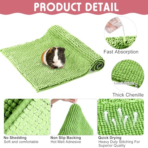 Amylove 4 Pcs Guinea Pig Cage Liner 12 x 12 Inch Washable Chenille Pee Pads Pet Dog Cat Bedding Training Mat Reusable for Small Animals Puppy Bunny Hamster Chinchilla - color: Green Pink, size: 12 x 12 Inch, style: Low Pile Chenille