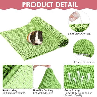 Amylove 4 Pcs Guinea Pig Cage Liner 12 x 12 Inch Washable Chenille Pee Pads Pet Dog Cat Bedding Training Mat Reusable for Small Animals Puppy Bunny Hamster Chinchilla - color: Green Pink, size: 12 x 12 Inch, style: Low Pile Chenille