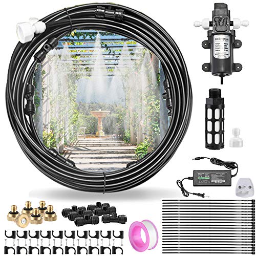 CozyCabin Outdoor Misting Cooling System with Pump - 20ft (6m) Misting Line with Filter + 6 Brass Mist Nozzles (3/4") for Patio Garden Greenhouse Watering Distribution System (6m (20ft)) - size: 20 ft
