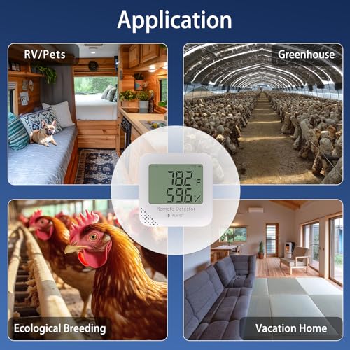 Remote WiFi Temperature & Humidity Sensor, No Subscription 24/7 Remote Temp Monitor with Email, Text Alerts, Sound & Light Alarm, Idea for RV, Pet, Greenhouse, Farm, Freezer, Server Room