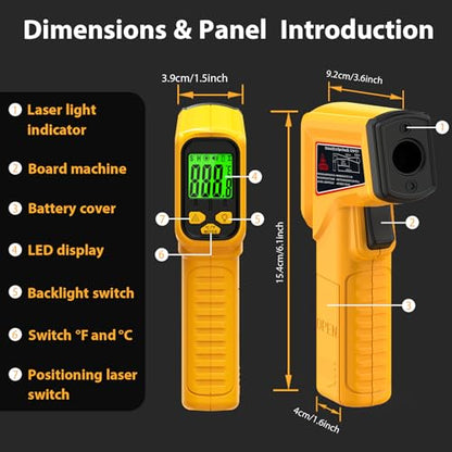 FKM Infrared Thermometer Gun Non-Contact Laser Temperature Gun,-58°F~986°F,AdjustableEmissivity,Digital IR Thermometer Gun for Cooking,Griddle,Pizza Oven,BBQ,HVAC,Automotive,Industrial,Not for Human - color: Yellow