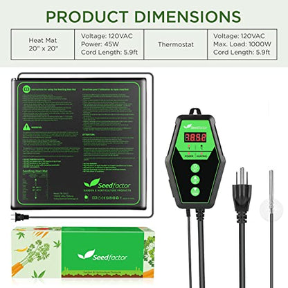 20" x 20" MET Certified Seedling Heat Mat and Digital Thermostat Combo Set - size: 1 Pack-20" X 20"