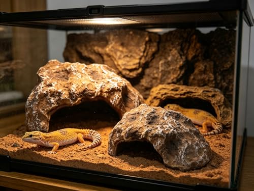 Reptile Hide Cave,Resin Rock Snake Hides for Ball Python, Leopard Gecko Hides, Reptile Tank Accessories for Bearded Dragon, Tarantula, Hermit Crab, Aquarium Cave for Fish Tank Rocks, Terrarium Decor