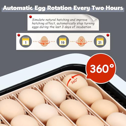 Sailnovo 56 Egg Incubator for Hatching Eggs with Automatic Egg Turning and Auto Humidification, Temperature Control, Egg Candler, Incubator for Chicken Eggs, Grey 18.7'' x 16.14'' x 6.3''