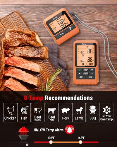 TempPro TP826 500FT Wireless Meat Thermometer, Dual Meat Probe Cooking Thermometer with HI/Low Alert, Food Grill Temperautre Probe for BBQ, Smoker, Oven, Grilling Gift (Previously ThermoPro) - size: Two Probes