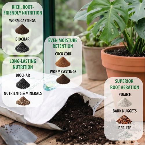 Premium Monstera Potting Soil | Quick Draining, Nutrient Rich Living Aroid Soil for Fast Growth & Healthy Root Aeration | Organic Aged Bark, Coco Coir, Perlite, Worm Castings (Large Bag)