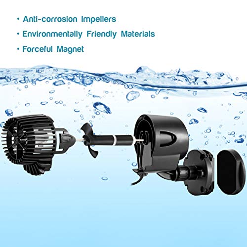 AQQA Wave Maker Pump, 2100GPH Aquarium Circulation Pump 360 Degree Rotatable Submersible Powerhead Pump with Magnet Suction Base for Marine and Freshwater Aquariums (15W) - size: 15W