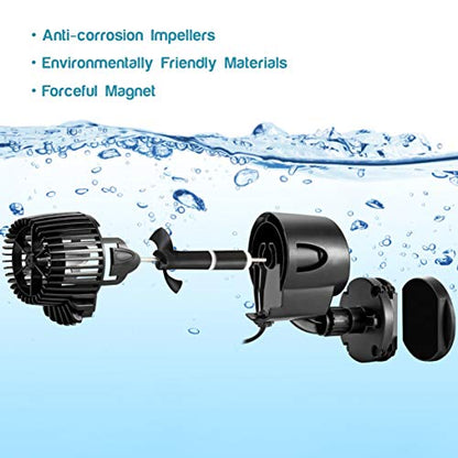 AQQA Wave Maker Pump, 2100GPH Aquarium Circulation Pump 360 Degree Rotatable Submersible Powerhead Pump with Magnet Suction Base for Marine and Freshwater Aquariums (15W) - size: 15W