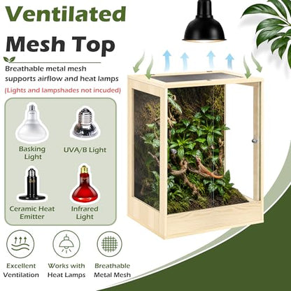 PROLEE 24" x 18" x 36" Tall Reptile Terrarium, 65 Gallon Glass Chameleon Cage, Vertical Crested Gecko Tank with Ventilated Mesh Top, Front Opening Rainforest Habitat, Oak - color: Oak, size: 24" L x 18" W x 36" H, 65 Gallon
