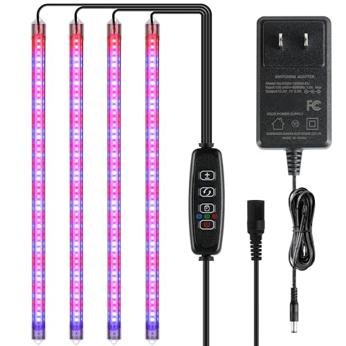 iPower LED Grow Light Strips Full Spectrum for Indoor Plants with Auto ON/Off 3/9/12H Timer, 10 Dimmable Levels 48 LEDs Per Tube, Sunlike Grow Lamp for Hydroponics Succulent, 1 Pack, Red&Blue, 4 Tubes - color: Red&Blue, size: 4 Tubes, style: Grow Light St