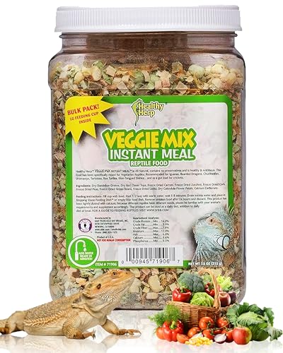 Healthy Herp Veggie Mix Instant Meal for Reptiles - Nutritious Bearded Dragon Accessories, Bearded Dragon Food - Made in USA - Quick Prep, Ideal for Box Turtles, Lizards, Tortoises - 7.5 oz (212g) - size: 7.5 Ounce (Pack of 1), style: Jar