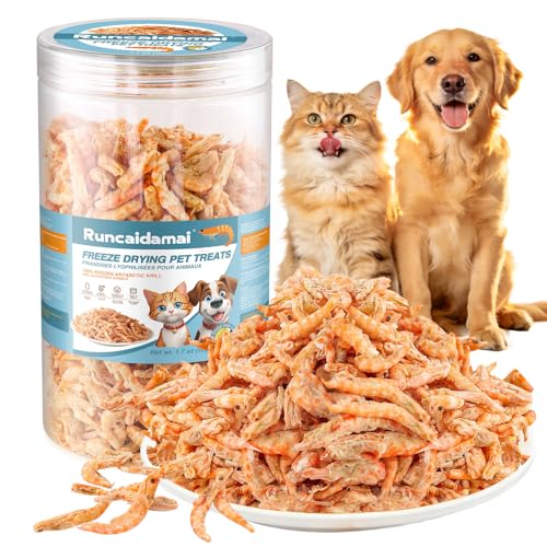 Antarctic Krill Oil Omega-3 Freeze Dried Treats for Cats, Dogs, Turtles & Fish – Premium Aquatic Turtle Food, Healthy Freeze Dried Cat Snacks, Natural Fish Food, 1.7oz
