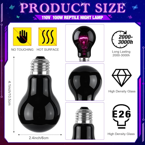 8 Pcs 100w Infrared Heat Lamp Bulbs Reptile Heat Lamp Infrared Basking Reptile Emitter Light BulbsBasking Spot Lights for Turtle, Lizard, Chickens Coop(Black)