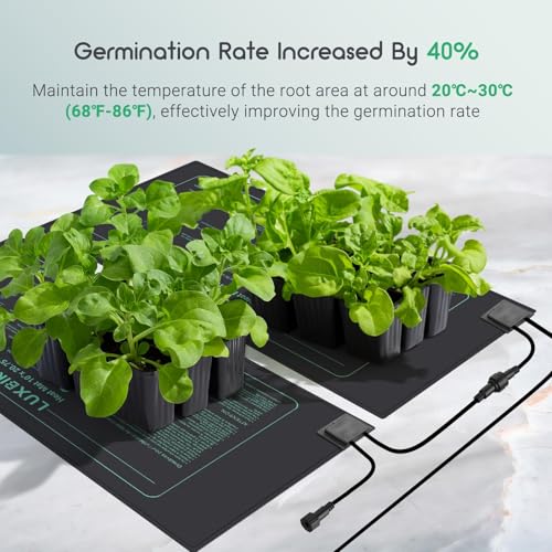 LUXBIRD 4 Pack Seedling Heat Mats with Digital Thermostat Controller, 10" x 20.75" Waterproof for Seed Starting, Germination, Hydroponics, Brewing, Breeding, Greenhouses (LB-HT04) - size: 4 Pack-10x20.75