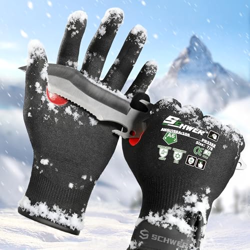 FreezeGuard Winter Work Gloves for Men and Women, ANSI A6 Cut Resistant Gloves With Super Grip, Freezer Glove for Work Below Zero, Touchscreen, Thermal Insulated, PR3388, Black Knight (S, 1 Pair) - color: Winter Black A6, size: Small