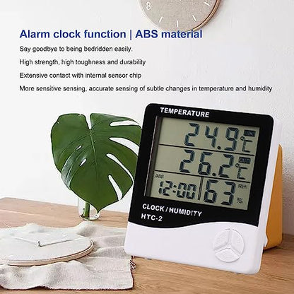 Digital Hygrometer Thermometer, Thermometer and Humidity Gauge with Clock Large Display Wired Probe Sensor Temperature Humidity Monitor for Indoor Outdoor Use