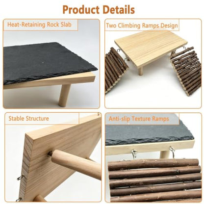 Bearded Dragon Basking Platform with Climbing Ramp,Reptile Basking Rock Slate Stone,Wood Lizard Resting Platform Hide Cave Tank Accessories for Gecko Tortoise Snake Frog(Large) - size: L: 7.9"x 11.8"x 4.56"