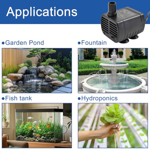 CONQUERALL Submersible DC 12V 3W Aquarium Pump 200L/H 1.5m Lift with 3.3ft Silicone Tube for Water Circulation - color: 12v 3w 200l/H 1.5m Head