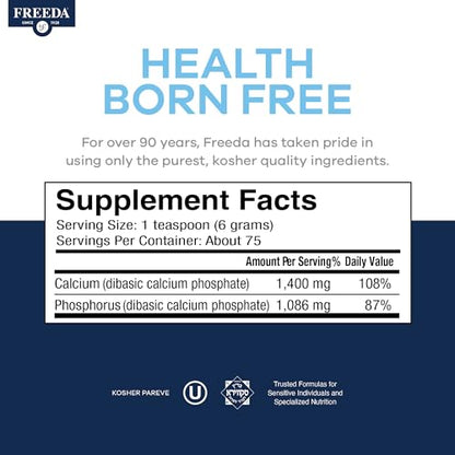 Freeda Calcium Phosphate Powder – Kosher Mineral Supplement for Bone & Joint Health in Men, Women, Dogs & Cats – Bone Strength Powder with Calcium and Phosphorus – No Vitamin D – Made in USA, 16oz - size: 1 Pound (Pack of 1)