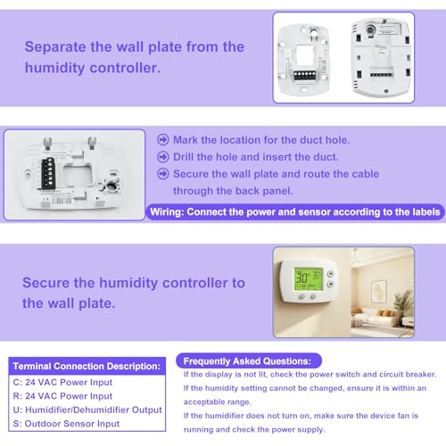 H6062A1000 Digital Humidistat/Dehumidistat Compatible with Honeywell H6062A1000 HumidiPro, OEM Upgrade H6062A1000/U Digital Humidistat, Smart LCD Display Humidity Control for Home and Indoor. -2 Year