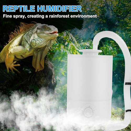 4L Reptile Fogger, Leak-Proof Design, Reptile Humidifier with Hose, Single/Dual Fog Output, White, 1 Set