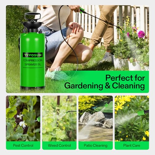 VIVOSUN Pump Sprayer 2 Gallon, Pressurized Lawn & Garden Water Spray Bottle with Adjustable Shoulder Strap, Pressure Relief Valve, for Spraying Plants, Garden Watering and Cleaning - color: Green, size: 2.1 Gallons