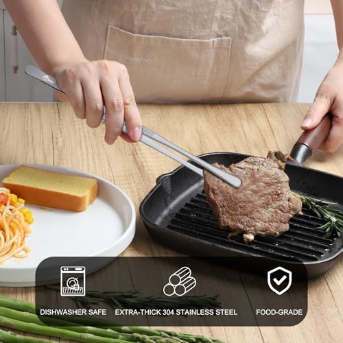 HOTEC Kitchen Tweezers Tongs Stainless Steel, Set of 6 - Professional Cooking Tweezers for Cooking, Chefs, BBQ, Seafood, Baking & Repair - color: Silver, size: 6PCS: 12, 6.3 & 4.5 Inch