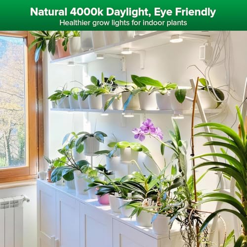 SANSI Puck Grow Light, LED Plant Light for Indoor Plants Full Spectrum Grow Lamp 10W (150 Watt Equiv), Small Hanging Plant Lamp with Timer Auto On Off 4 8 12 Hrs, 4-Level Dimmable for Plant Shelf - size: Puck Grow Light with Timer