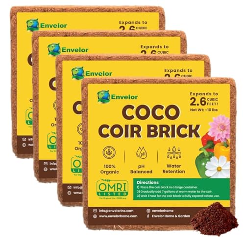 Coco Coir for Plants 4-Pack – 2.6 Cu. Ft. Compressed Coconut Coir Bricks, 10 lb. Organic, Low EC, pH Balanced Coco Peat for Indoor & Outdoor Gardening, Potting Soil, Indoor Plant Soil - color: Coco - 10 lb (2.6 Cu. Ft.) - 4 Pack