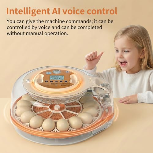 26-59 Egg Incubator with Automatic Egg Turning, Voice-Controlled Machine,Temperature & Humidity Control, Built-in Egg Candler, 360° View Clear Lid for Hatching Chicken Duck Quail Goose Eggs - color: Orange