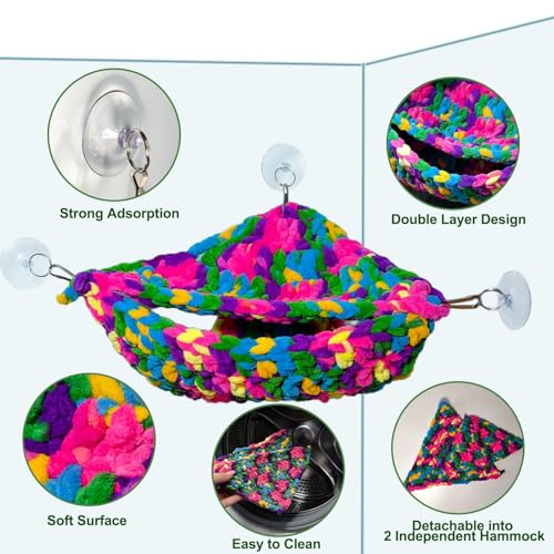 Bearded Dragon Hammock Lounger with Suction Cups Bells,Double-Layer Reptile Hammock, Soft Hanging Lizard Bed Climbing Toys Swing Tank Accessories for Lizard Gecko Chameleon Snake (Red)