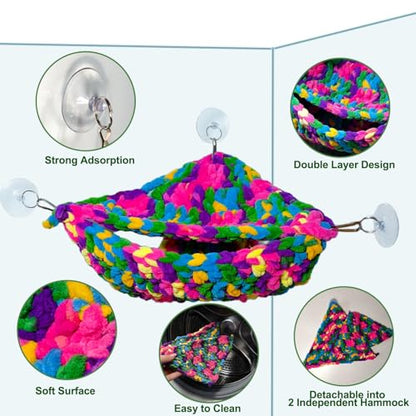 Bearded Dragon Hammock Lounger with Suction Cups Bells,Double-Layer Reptile Hammock, Soft Hanging Lizard Bed Climbing Toys Swing Tank Accessories for Lizard Gecko Chameleon Snake (Red)