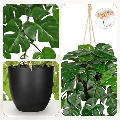 Large Fake Hanging Plants in Pot with Hook, 37" Artificial Hanging Monstera Leaves Vines Plants, Fake Potted Greenery Plant for Room Wall Living Room Bathroom Kitchen, Faux Ivy Houseplants for Shelf - color: # Monstera