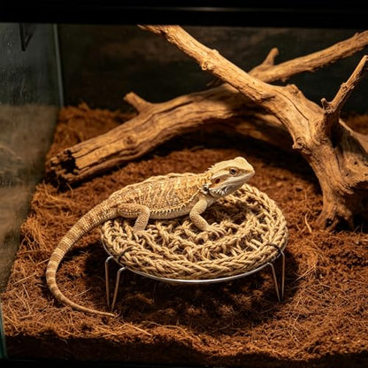 Reptile Hammock for Bearded Dragons: 7.3" Reptile Bed Tank Lounger - Woven Basking Platform with Metal Legs - Habitat Accessories for Lizard, Snake & Frog