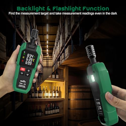 Temperature Humidity Meter, SQECH Digital Hygrometer with Ambient Thermometer,Wet Bulb,Flashlight,Max/Min,Data Hold,High Precision Psychrometer Monitor with Color Backlight for Home Havc