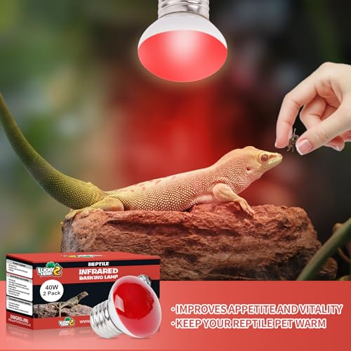 LUCKY HERP Infrared Heat Lamp, 40W Reptile Heat Lamp 2 Pack Red Heat Lamp Bulbs, Infrared Basking Spot Heat Light Bulb, Amphibians Heat Lamp Bulbs for Reptile, Geckos, Snakes, Lizard, Turtle - color: 40-r