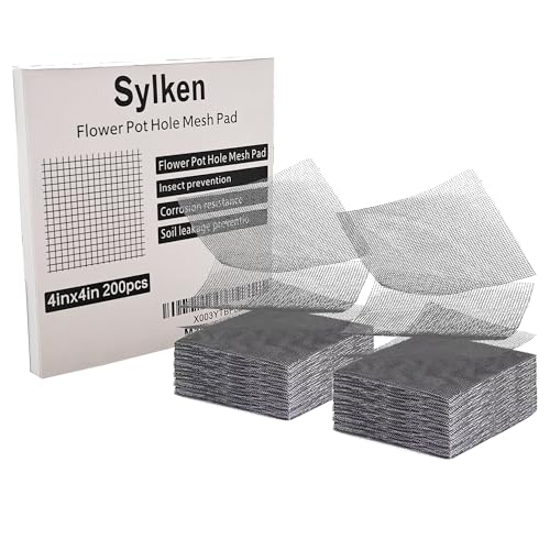 Sylken 200 Pack Flower Pot Hole Mesh Pad, 4" Square Drainage Hole Mesh Pad - Ultimate Gardening Solution Preventing Soil Loss, Anti-Slip, Bonsai Bottom Grid Mat Gifts for Women Gardeners! - size: 4"