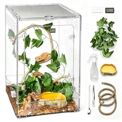 Reptile Tank,12" x 12" x 18" Crested Gecko Terrarium,PC Transparent Tall Vertical Starter Kit,Arboreal Tarantula Habitat with Ventilation for Tree Frog Cribs,Leopard Gecko Cage,Small Reptiles - size: 12*12*18inch
